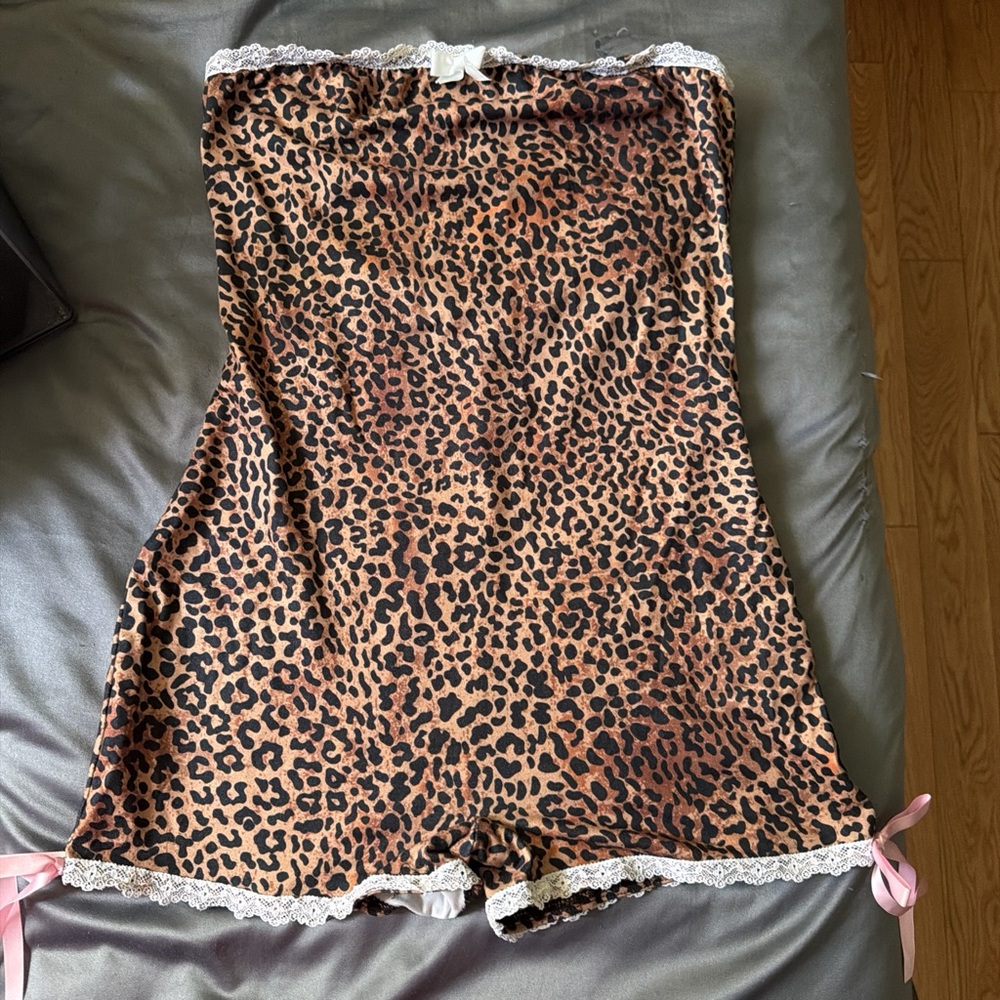 Otherwild Leopard Print Chemise with Lace Trim